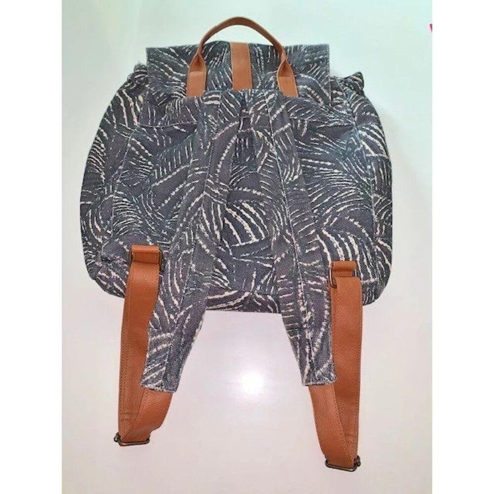 Lu‎ & Elle Backpack Paradise Palm Blue Canvas Flap Drawstring Travel Bag